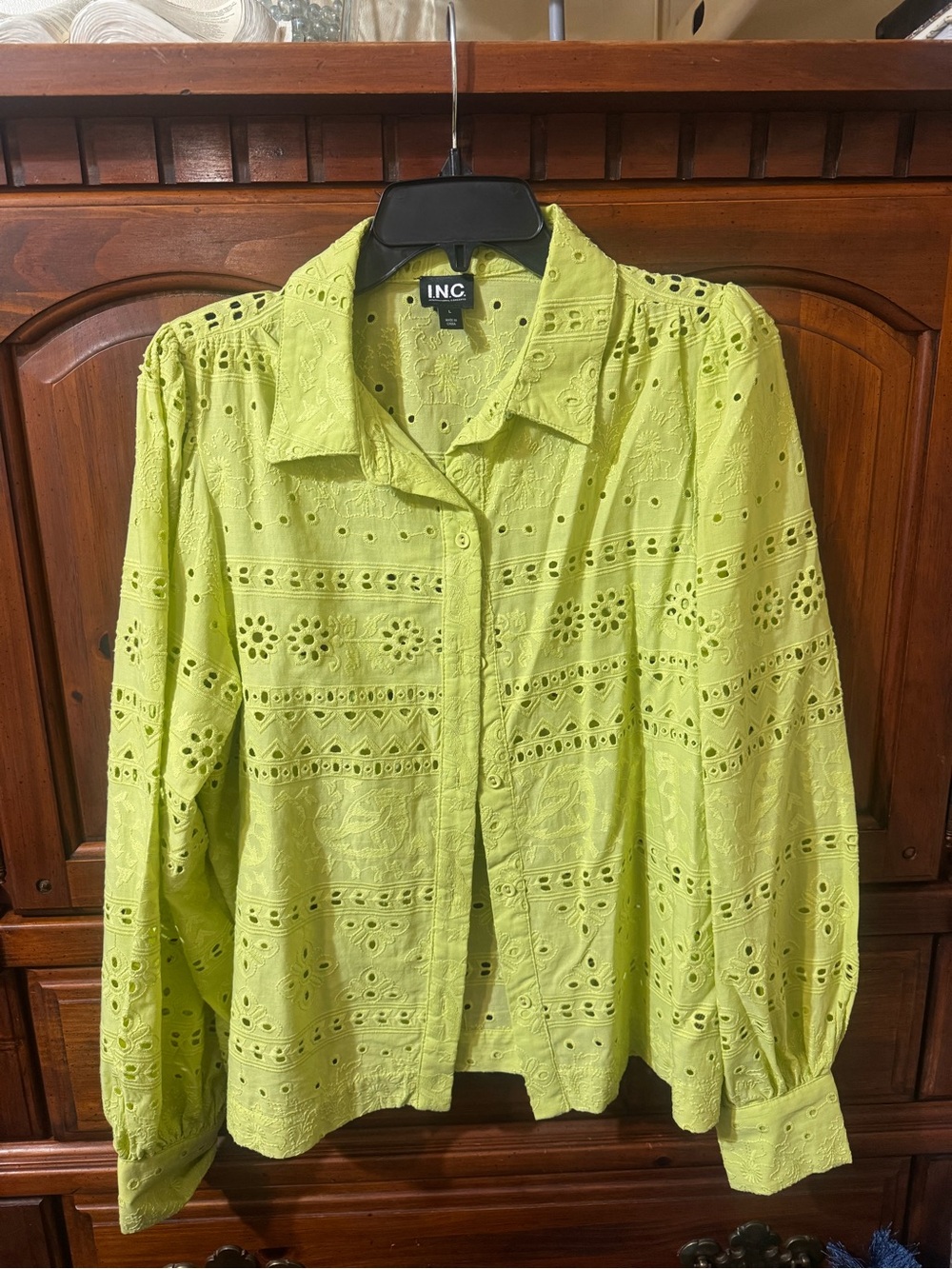 INC International Concepts Lime Green Eyelet Button-Front Shirt